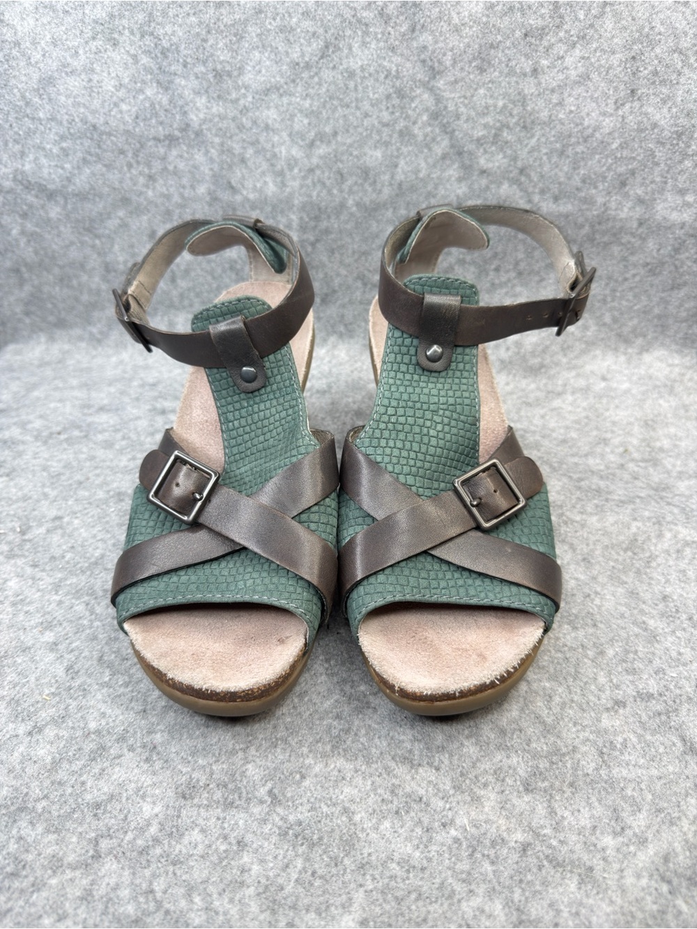 Dansko Dominique Sandals Size 38 Green Leather Comfort Block Heel